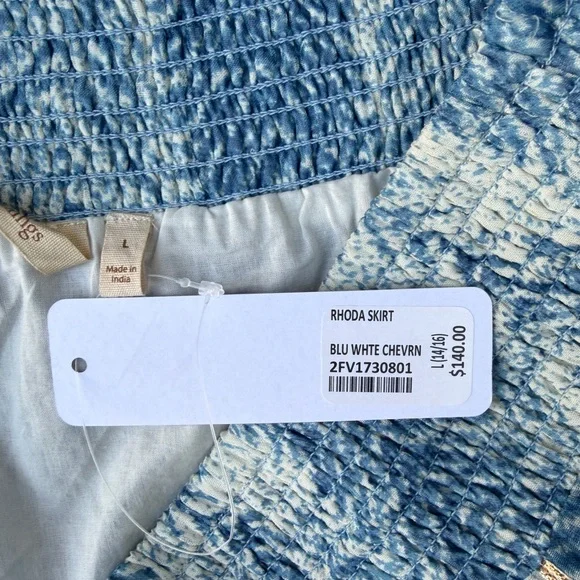 Soft Surroundings Size L (14/16) Rhoda Blue Chevron Embroidered Boho Maxi Skirt - Picture 11 of 13